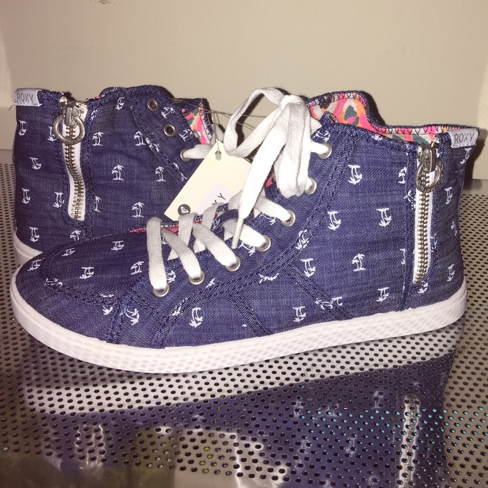 Roxy denim fashion sneakers shoes Zipper Hi Top Sneakers palm print canvas shoes
